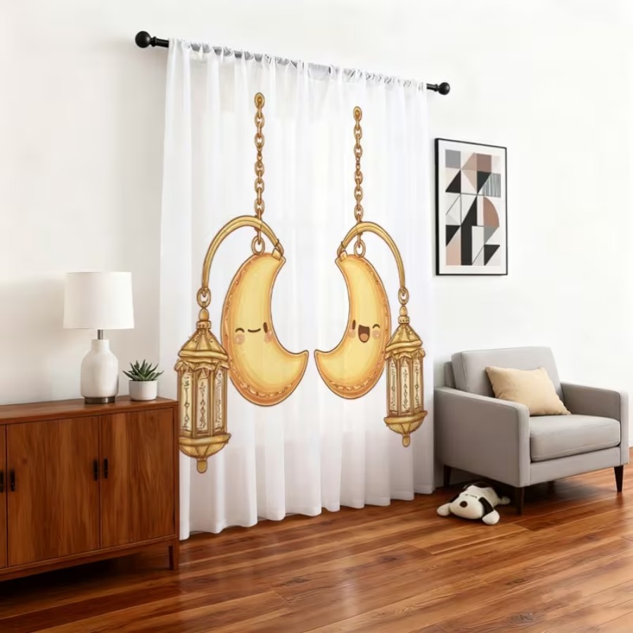 Home Office Lamp - قطعتان من الستائر الشفافة المطبوعة رقميًا،